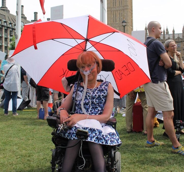 Baroness Campbell outside the Palace of Westminster